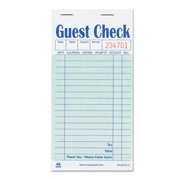 Royal Guest Check Book, Carbon Duplicate, 3 1/2 x 6 7/10, 50/Book, 50 Books/Carton