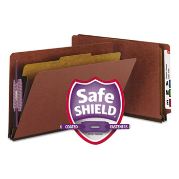 Smead Pressboard End Tab Classification Folder, Legal, Four-Section, Red, 10/Box