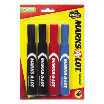 Marks-A-Lot&#174; Desk-Style Permanent Markers, Chisel Tip, Assorted Colors, 4/ST