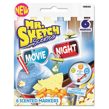 Mr. Sketch Scented Watercolor Marker, Chisel Tip, 6 Movie Night Colors, 6/Set