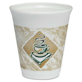Dart&#174; Caf&#233; G Cups, Foam, 8oz, White/Brown with Green Accents, 1000/Carton