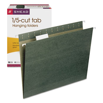 Smead Hanging Folders, 1/5 Tab, 11 Point Stock, Letter, Green, 25/Box
