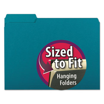 Smead Interior File Folders, 1/3 Cut Top Tab, Letter, Teal 100/Box