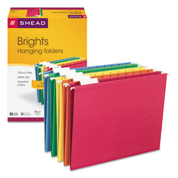 Smead Hanging File Folders, 1/5 Tab, 11 Point Stock, Letter, Assorted Colors, 25/Box