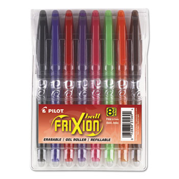 Pilot&#174; FriXion Ball Erasable Gel Ink Stick Pen, Assorted Ink, .7mm, 8/Pack Pouch