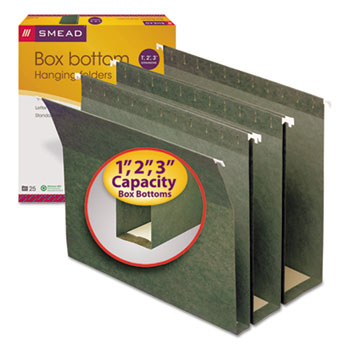 Smead Three Inch Expansion Box Bottom Hanging File Folders, Letter, Green, 25/Box