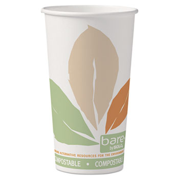 SOLO Cup Company Bare SSPLA Paper Hot Cups, 20oz, White w/Leaf Design, 40/Bag, 15 Bags/Carton