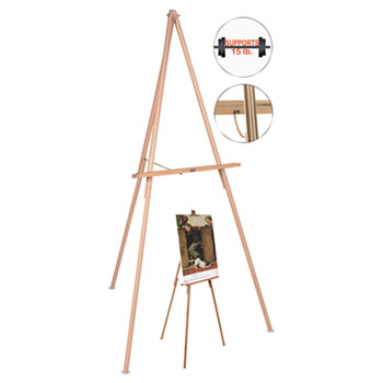 MasterVision Oak Display Tripod Easel, 60&quot;, Wood/Brass