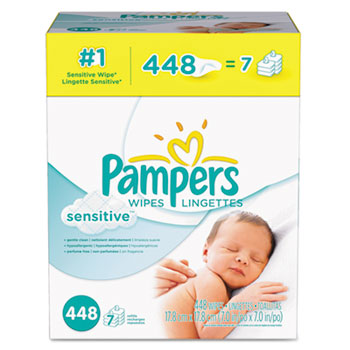 Pampers&#174; Sensitive Baby Wipes, White, Cotton, Unscented, 448/Carton