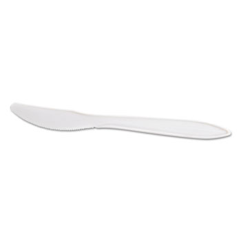 GEN Wrapped Cutlery, 6.25&quot; Knife, Mediumweight, Polypropylene, White, 1,000/Carton