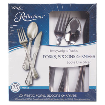 WNA Heavyweight Plastic Cutlery Combo: Fork, Knife, Spoon; Silver, 75/Carton