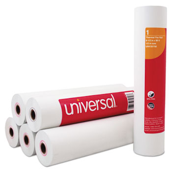 Universal Direct Thermal Printing Fax Paper Rolls, 0.5&quot; Core, 8.5&quot; x 98 ft, White, 6/Pack