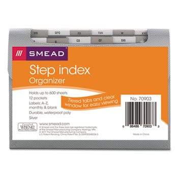 Smead Step Index Organizer, 12-Pocket, Letter, Poly, Silver
