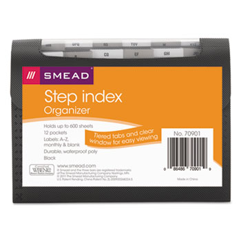 Smead Step Index Organizer, 12-Pocket, Letter, Poly, Black