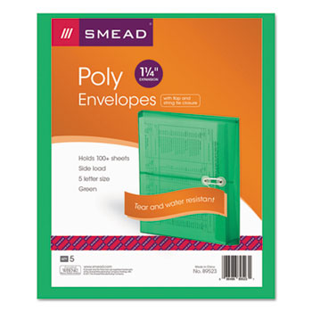 Smead Poly String &amp; Button Booklet Envelope, 9 3/4 x 11 5/8 x 1 1/4, Green, 5/Pack