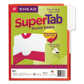 Smead SuperTab Two-Pocket Folder, 11 x 8 1/2, Red, 5/Pack