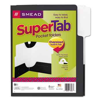 Smead SuperTab Two-Pocket Folder, 11 x 8 1/2, Black, 5/Pack