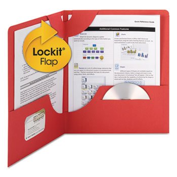 Smead Lockit Two-Pocket Folder, Textured Heavyweight Paper, 11 x 8 1/2, Red, 25/Box