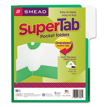 Smead SuperTab Two-Pocket Folder, 11 x 8 1/2, Green, 5/Pack