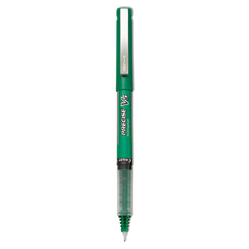 Pilot&#174; Precise V5 Roller Ball Stick Pen, Precision Point, Green Ink, .5mm, Dozen
