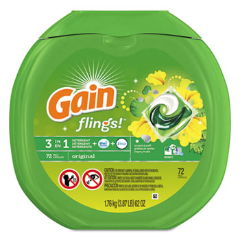 Gain Flings Laundry Detergent Pods, Original Scent, 0.06 Pac, 72 Pods, 4/CT