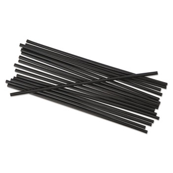 Boardwalk Single-Tube Stir-Straws, 5.25&quot;, Polypropylene, Black, 1,000/Pack, 10 Packs/Carton