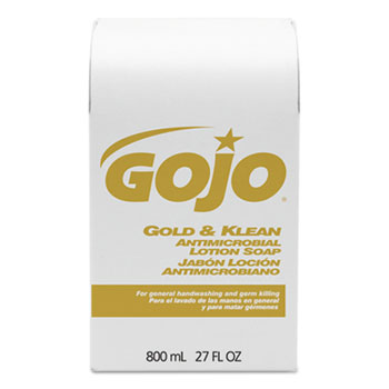 GOJO Gold &amp; Klean Antimicrobial Lotion Soap Bag-in-Box Dispenser Refill, Floral Balsam, 800mL