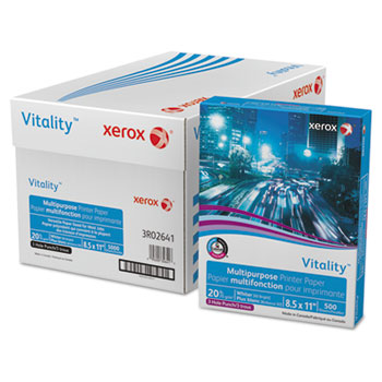 Xerox&#174; Vitality Multipurpose 3-Hole Punched Paper, 8 1/2 x 11, White, 5,000 Sheets/CT