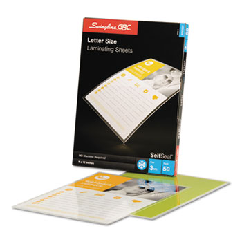 Swingline&#174; GBC&#174; SelfSeal Single-Sided Letter-Size Laminating Sheets, 3mil, 9 x 12, 50/Pack