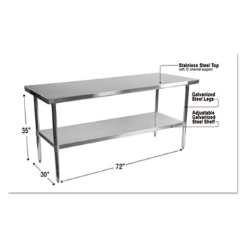 Alera NSF Approved Stainless Steel Foodservice Prep Table, 72 x 30 x 35, Silver