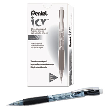 Pentel&#174; Icy Mechanical Pencil, .5mm, Translucent Smoke, Dozen