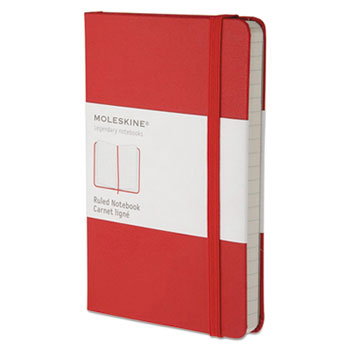 Moleskine&#174; Hard Cover Notebook, Plain, 5 1/2 x 3 1/2, Red Cover, 192 Sheets