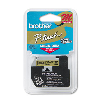 Brother P-Touch M Series Tape Cartridge for P-Touch Labelers, 1/2w, Black on Gold