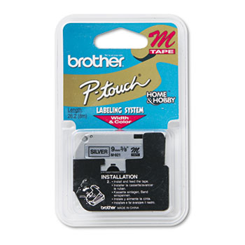 Brother P-Touch M Series Tape Cartridge for P-Touch Labelers, 3/8w, Black on Silver