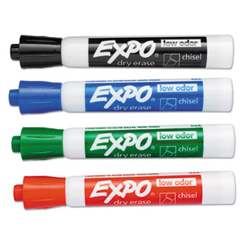 EXPO&#174; Low Odor Dry Erase Marker, Chisel Tip, Basic Assorted, 4/ST