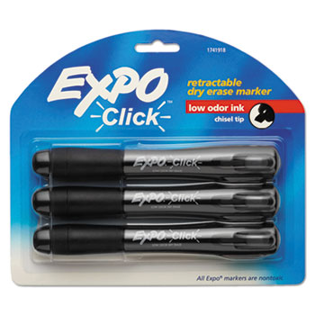 EXPO&#174; Click Dry Erase Markers, Chisel Tip, Black, 3/Pack