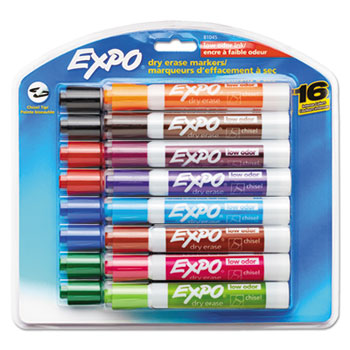 EXPO&#174; Low Odor Dry Erase Marker, Chisel Tip, Assorted, 16/Set