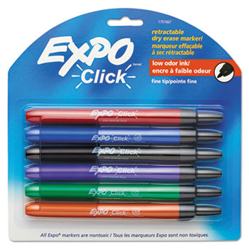 EXPO&#174; Click Dry Erase Markers, Fine Tip, Assorted, 6/Set