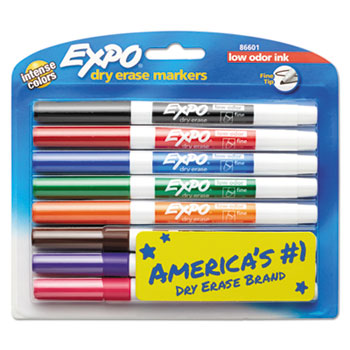 EXPO&#174; Low-Odor Dry-Erase Marker, Fine Point, Assorted, 8/Set