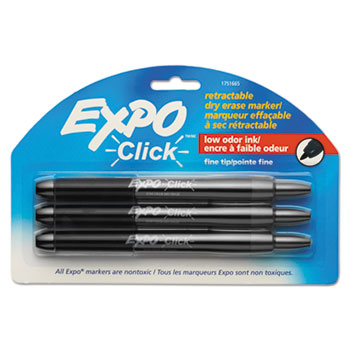 EXPO&#174; Click Dry Erase Markers, Fine Tip, Black, 3/Pack