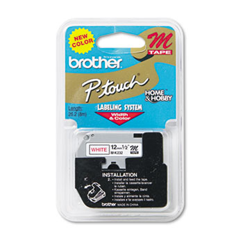 Brother P-Touch M Series Tape Cartridge for P-Touch Labelers, 1/2w, Red on White