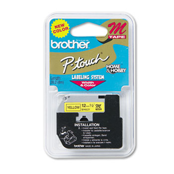 Brother P-Touch M Series Tape Cartridge for P-Touch Labelers, 1/2w, Black on Yellow