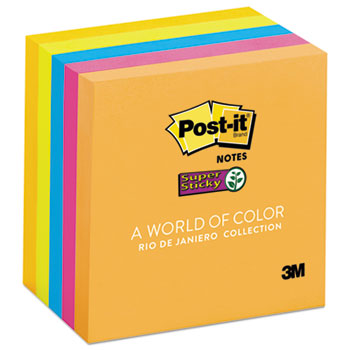 Post-it&#174; Notes Super Sticky, Pads in Rio de Janeiro Colors, 3 x 3, 90-Sheet, 5/Pack