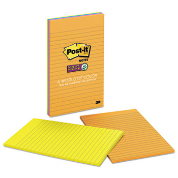 Post-it&#174; Notes Super Sticky, Pads in Rio de Janeiro Colors, Lined, 5 x 8, 45-Sheet, 4/Pack