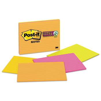 Post-it&#174; Notes Super Sticky, Meeting Notes in Rio de Janeiro Colors, Lined, 8 x 6, 45-Sheet, 4/Pack