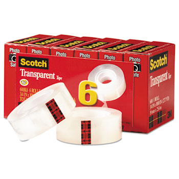 Scotch™ Transparent Tape, 3/4&quot; x 1000&quot;, 1&quot; Core, Clear, 6/Pack