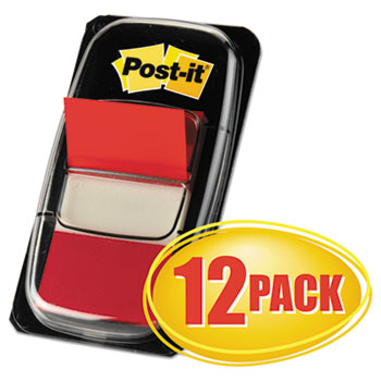 Post-it&#174; Red Flag Value Pack, 1&quot; x 1.75&quot;, 50 Flags/Dispenser, 12 Dispensers/BX