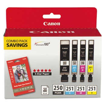 Canon&#174; 6497B004 (PGI-250; CLI-251) Ink &amp; Paper Combo Pack, Black/Cyan/Magenta/Yellow