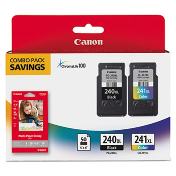 Canon&#174; 5206B005 (PG-240XL/CL-241XL) High-Yield Ink &amp; Paper Combo Pack, Black/Tri-Color