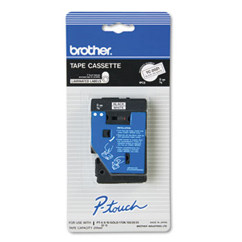 Brother P-Touch TC Tape Cartridge for P-Touch Labelers, 3/8w, Black on White